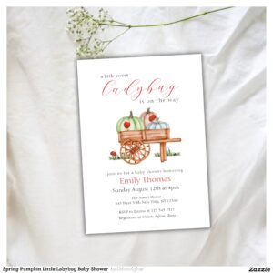 Spring Pumpkin Little Labybug Baby Shower Invitation