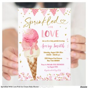 Sprinkled With Love Pink Ice Cream Baby Shower Invitation