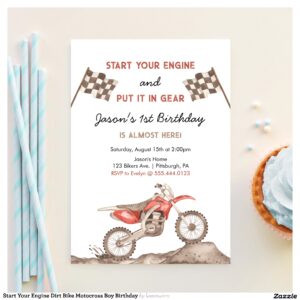 Start Your Engine Dirt Bike Motocross Boy Birthday Invitation