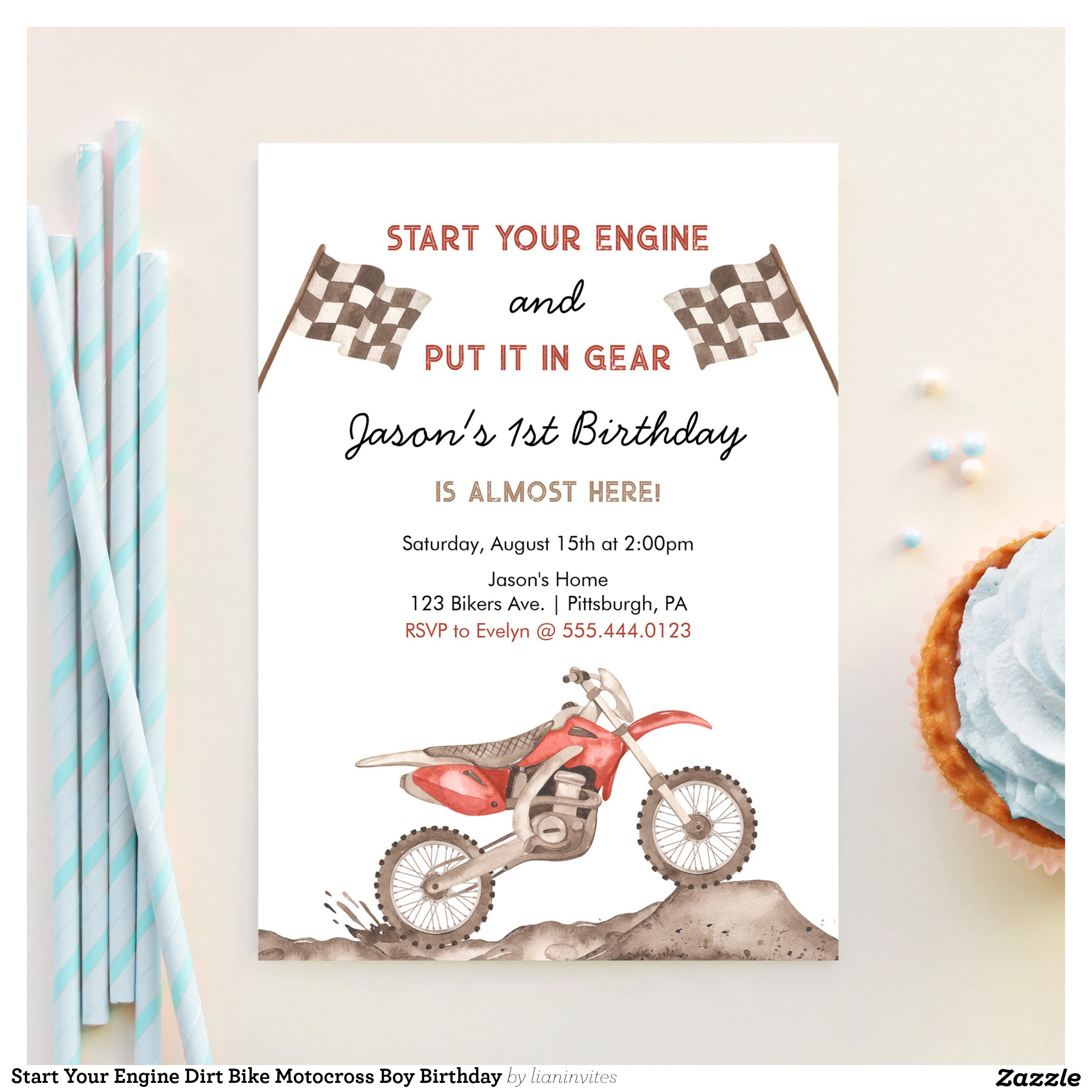 Start Your Engine Dirt Bike Motocross Boy Birthday Invitation