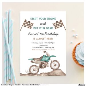 Start Your Engine Dirt Bike Motocross Boy Birthday Invitation