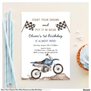 Start Your Engine Dirt Bike Motocross Boy Birthday Invitation