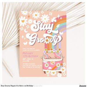Stay Groovy Hippie 70's Retro 1st Birthday Invitation