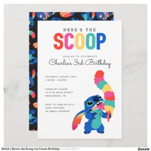 Stitch Here's the Scoop Ice Cream Birthday Invitation
