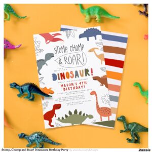 Stomp, Chomp and Roar! Dinosaurs Birthday Party Invitation
