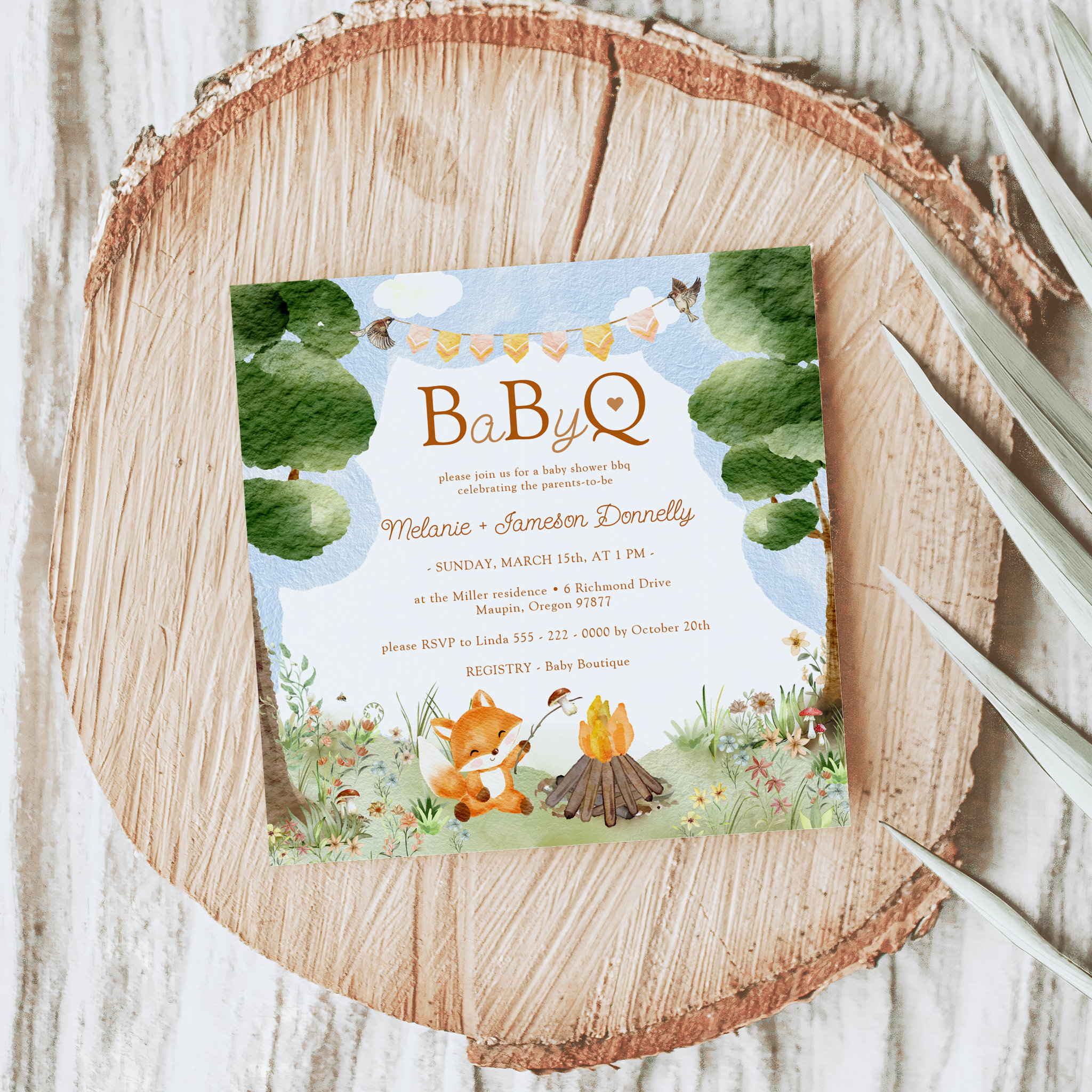 Storybook Woodland Fox Baby-Q BBQ Baby Shower Invitation