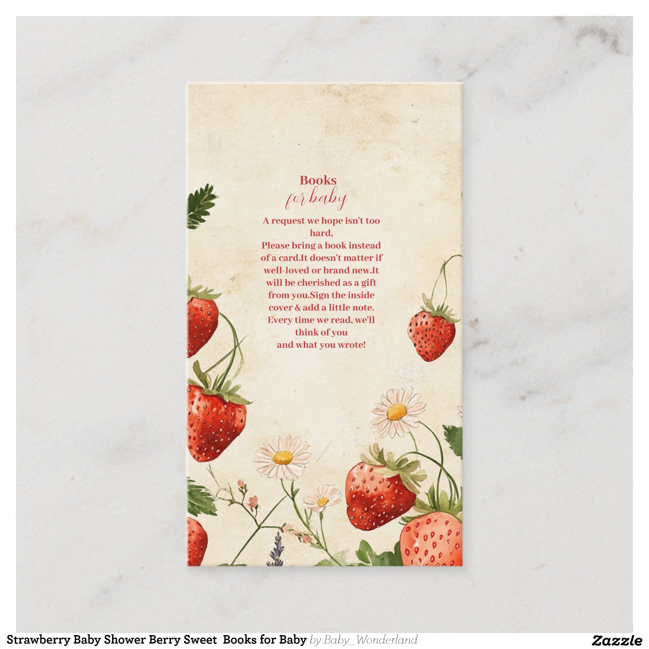 Strawberry Baby Shower Berry Sweet Books for Baby Enclosure Card