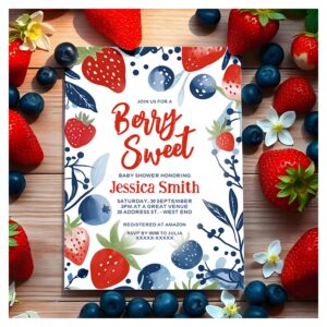 Strawberry Blueberries Berry Sweet Baby Shower Invitation