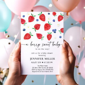 Strawberry Blueberry Berry Sweet Baby Shower Invitation