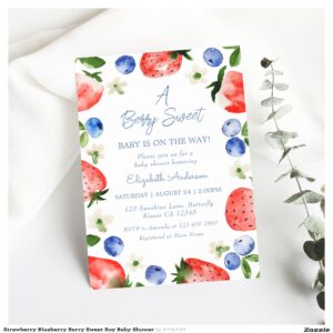 Strawberry Blueberry Berry Sweet Boy Baby Shower Invitation