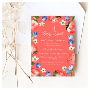Strawberry Blueberry Berry Sweet Girl Baby Shower Invitation