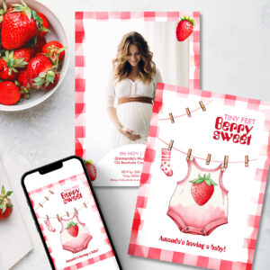 Strawberry Bridal Shower Pink Red Gingham Sweet Invitation