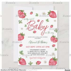 Strawberry Girl Baby Shower Watercolor Invitation