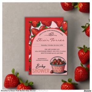Strawberry Sweet Pink Bucket Baby Shower Invitation