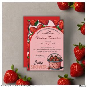 Strawberry Sweet Pink Bucket Baby Shower Invitation