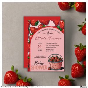 Strawberry Sweet Pink Bucket Baby Shower Invitation