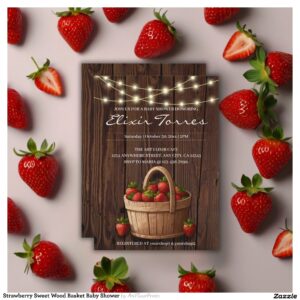 Strawberry Sweet Wood Basket Baby Shower Invitation