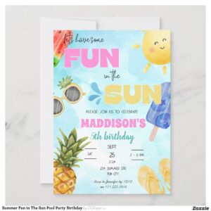 Summer Fun in The Sun Pool Party Birthday Invitation