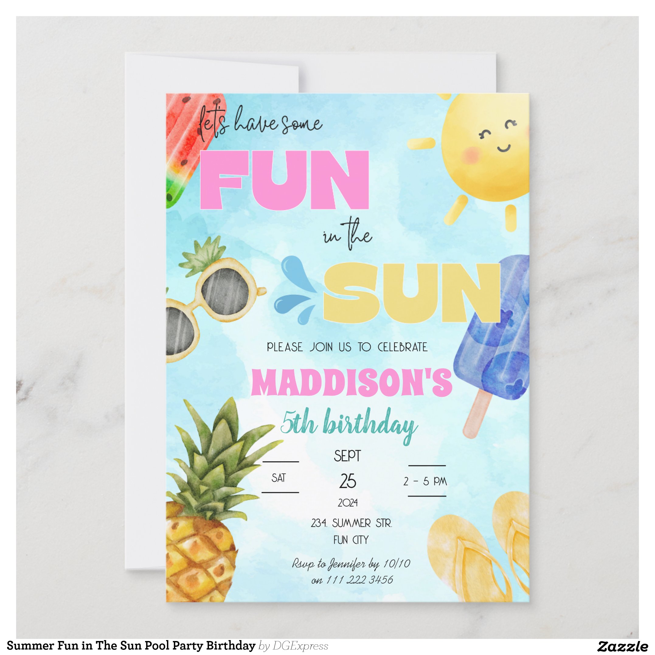 Summer Fun in The Sun Pool Party Birthday Invitation
