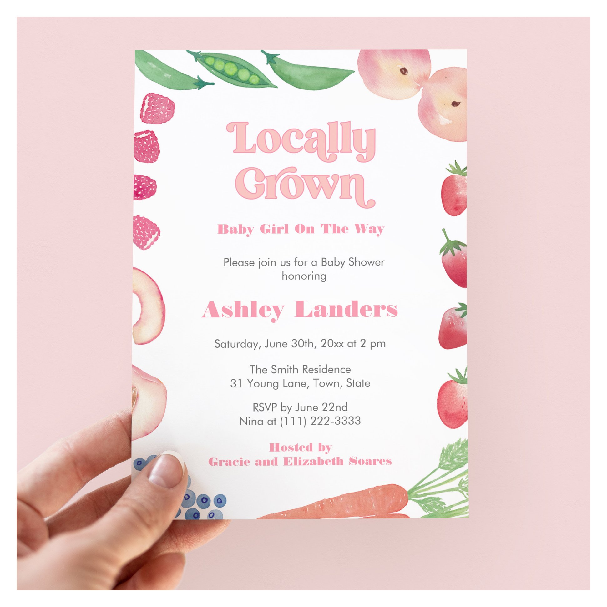Summer Harvest Farmers Market Girl Baby Shower Invitation