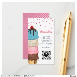Summer Ice Cream Bridal Shower QR Code Registry Enclosure Card