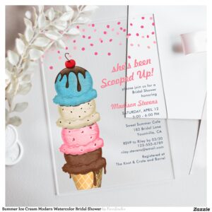 Summer Ice Cream Modern Watercolor Bridal Shower Acrylic Invitations