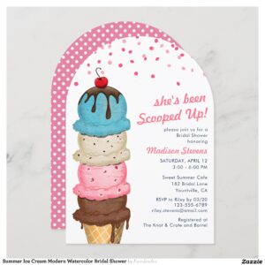 Summer Ice Cream Modern Watercolor Bridal Shower Invitation