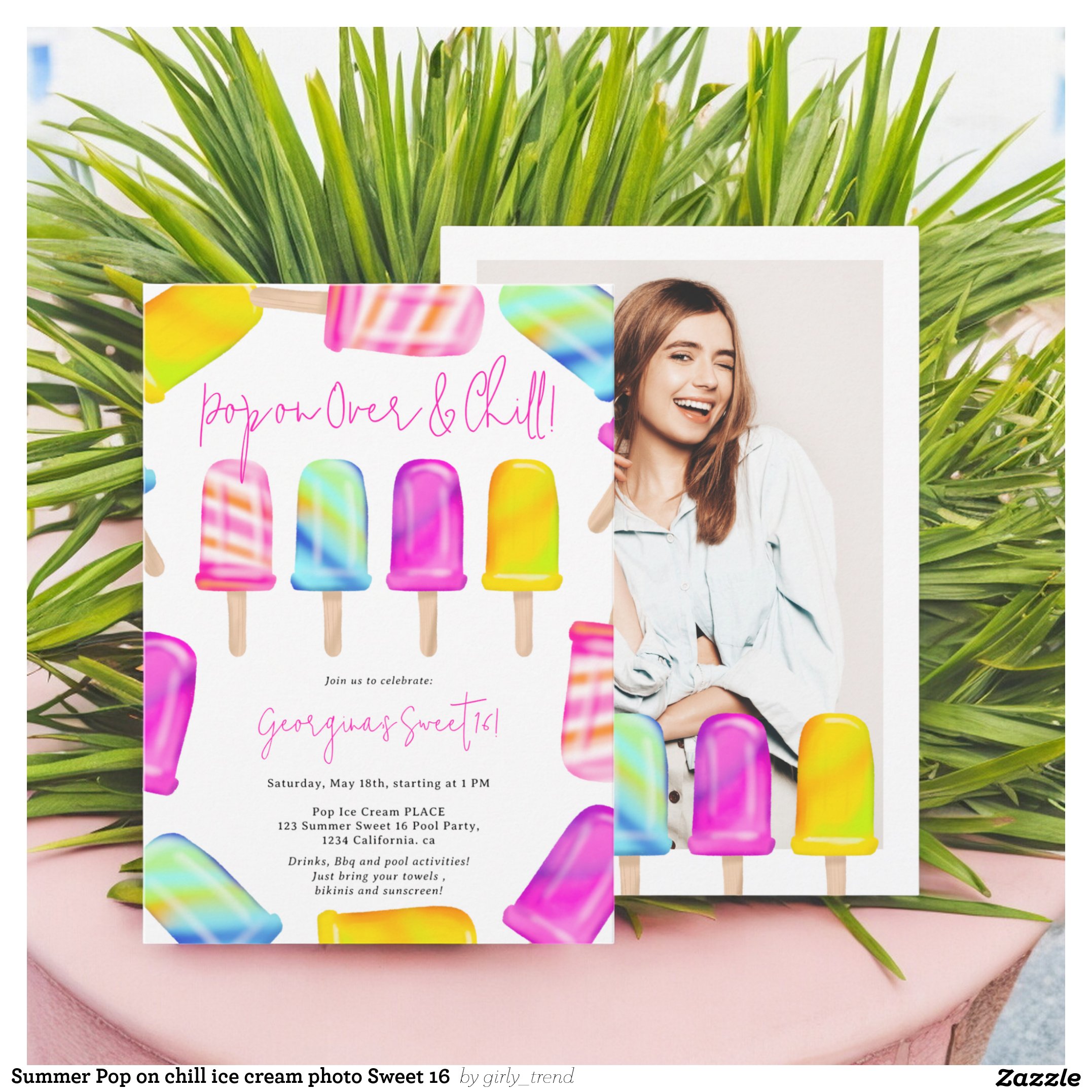 Summer Pop on chill ice cream photo Sweet 16 Invitation