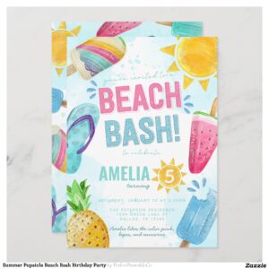 Summer Popsicle Beach Bash Birthday Party Invitation