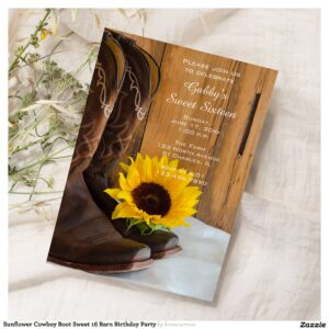 Sunflower Cowboy Boot Sweet 16 Barn Birthday Party Invitation