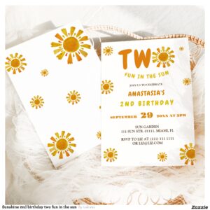 Sunshine 2nd birthday two fun in the sun invitation