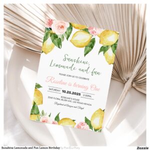 Sunshine Lemonade and Fun Lemon Birthday Invitation