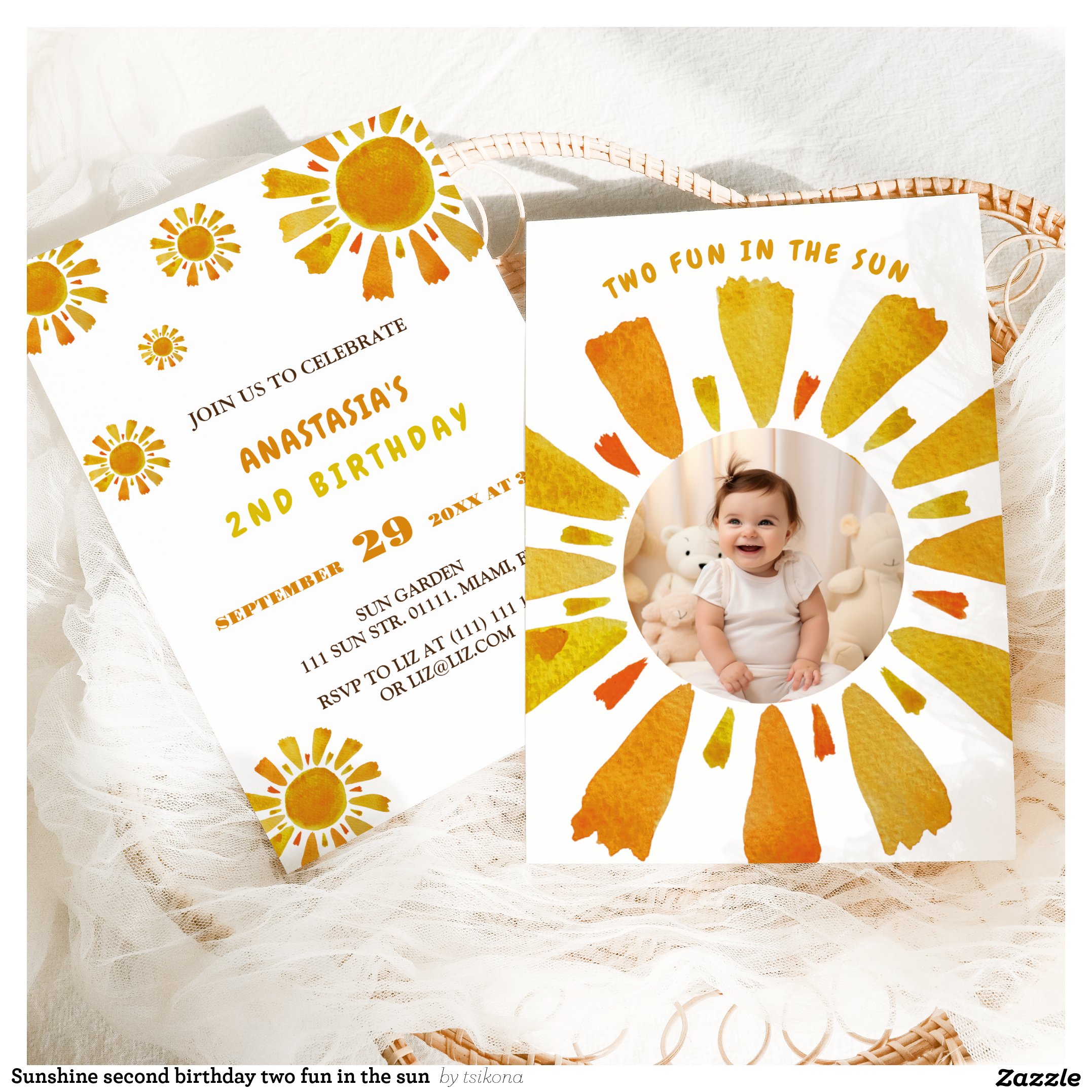 Sunshine second birthday two fun in the sun invitation