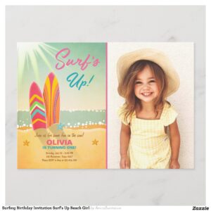 Surfing Birthday Invitation Surf's Up Beach Girl