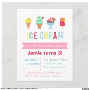 Sweet and Colorful Ice Cream Party Invitations