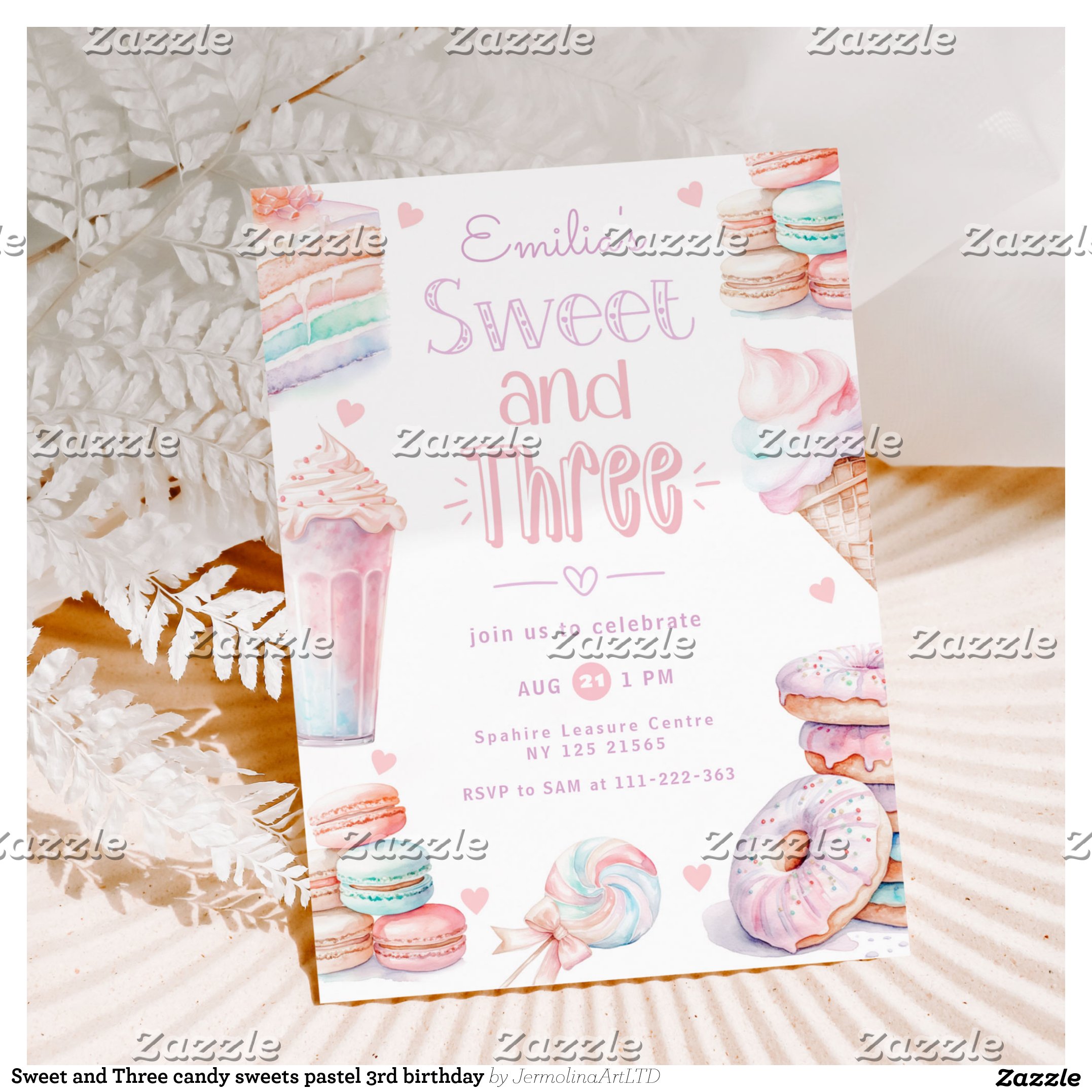 Sweet and Three candy sweets pastel 3rd birthday Invitation
