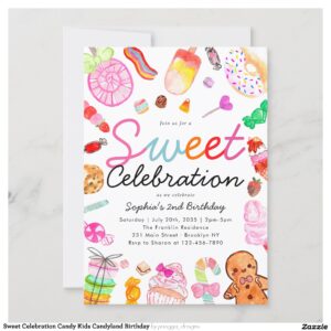 Sweet Celebration Candy Kids Candyland Birthday Invitation