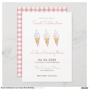 Sweet Celebration Ice Cream Pink Birthday Invitation