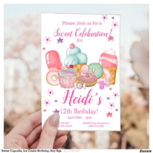 Sweet Cupcake, Ice Cream Birthday, Any Age Invitation