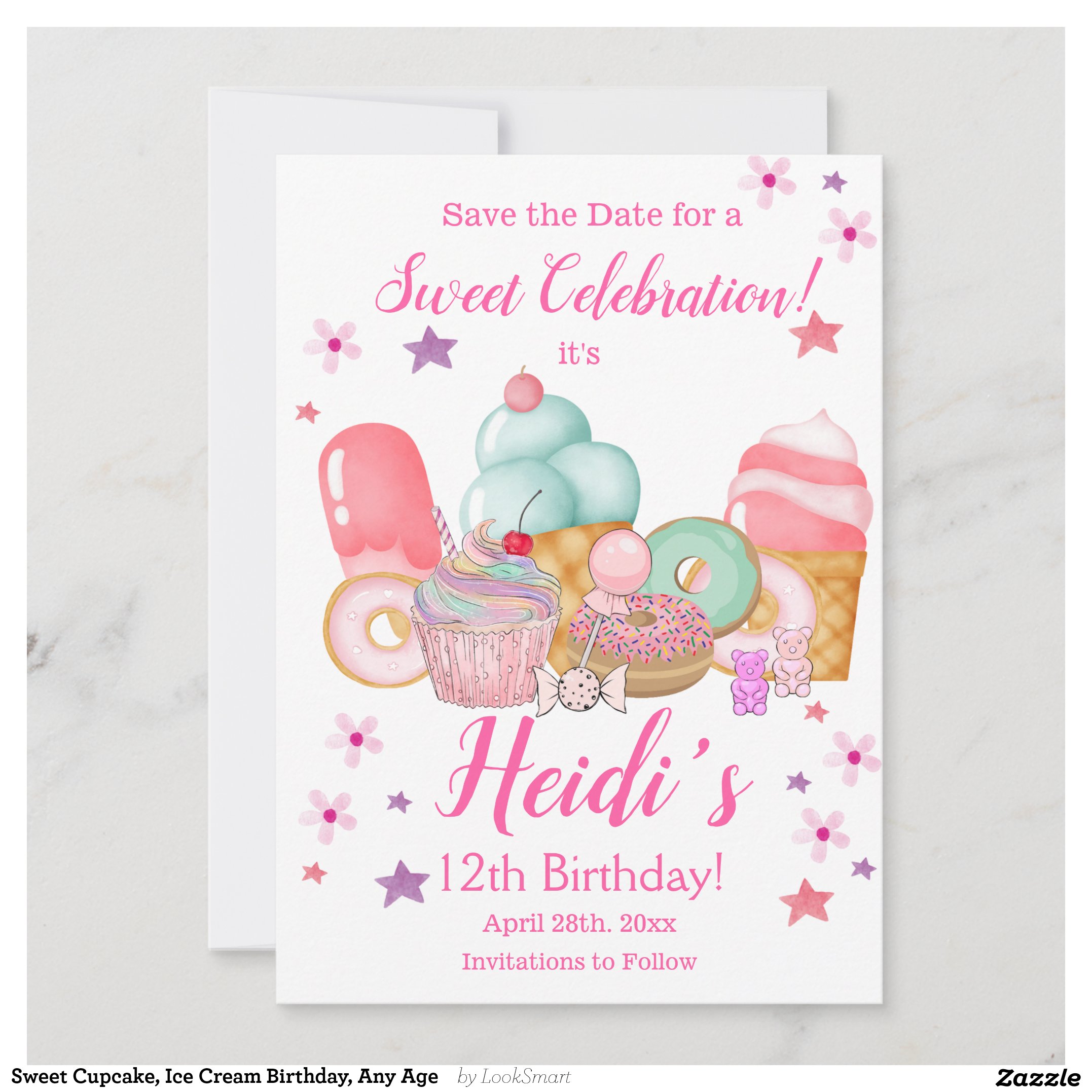 Sweet Cupcake, Ice Cream Birthday, Any Age Save The Date