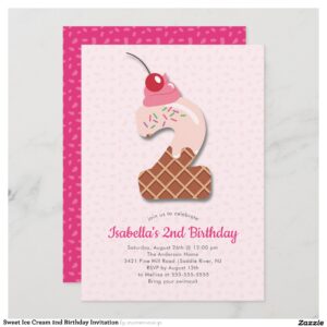 Sweet Ice Cream 2nd Birthday Invitation