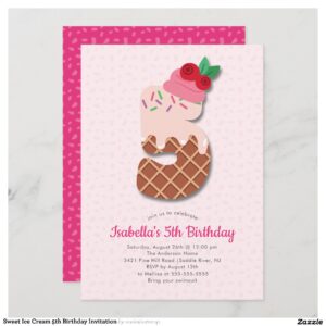 Sweet Ice Cream 5th Birthday Invitation