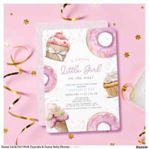 Sweet Little Girl Pink Cupcake & Donut Baby Shower Invitation