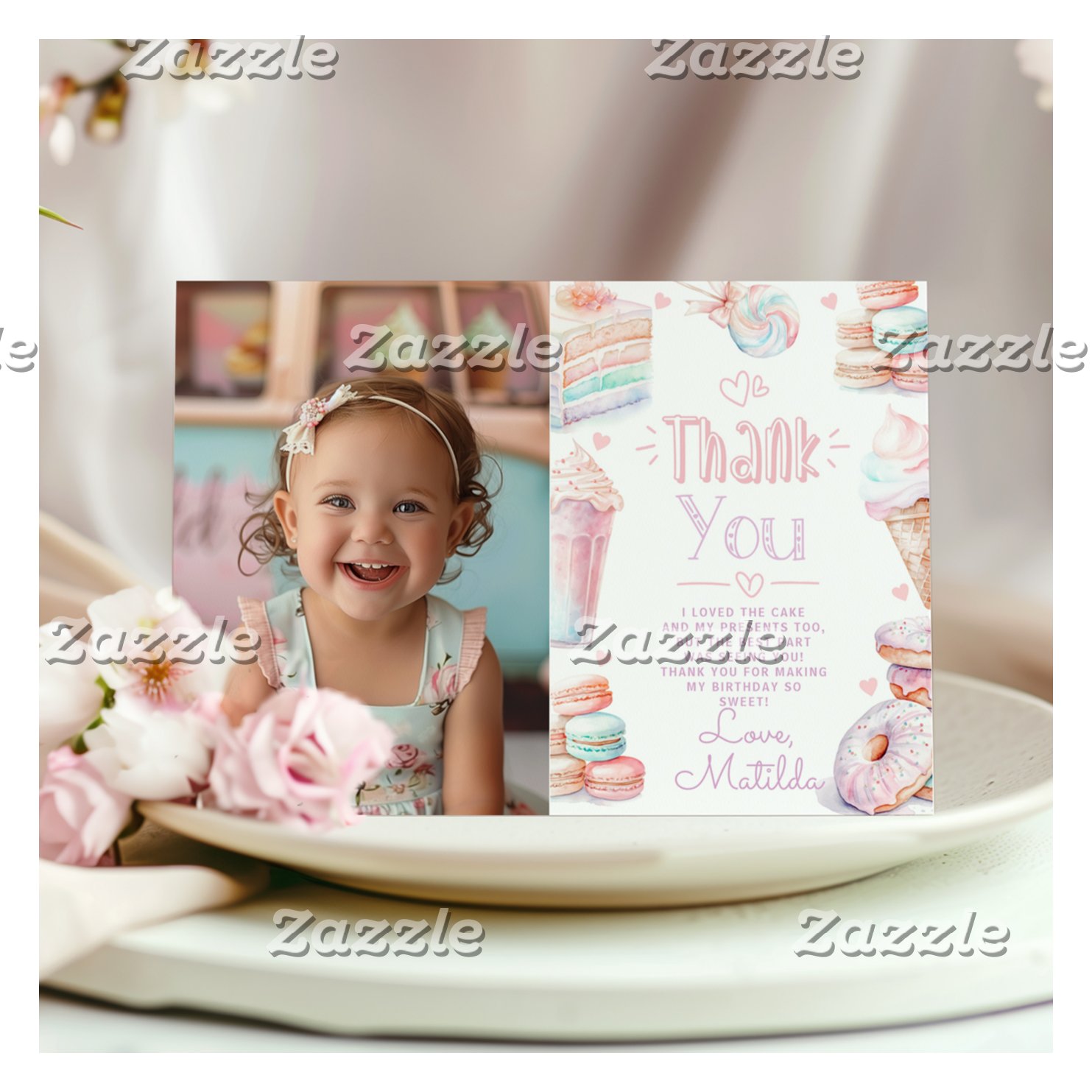 Sweet one ice cream birthday photo thank you card
