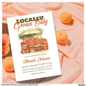Sweet Peach Harvest Locally Grown Baby Shower Invitation