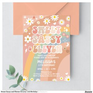 Sweet Sassy and Eleven Groovy 11th Birthday Invitation