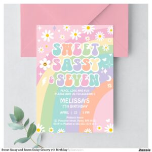 Sweet Sassy and Seven Daisy Groovy 7th Birthday Invitation