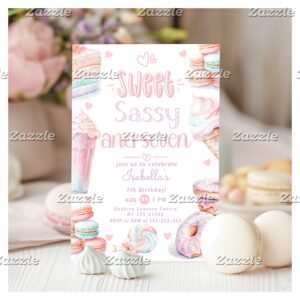 Sweet sassy and seven pastel sweets 7th birthday invitation