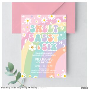 Sweet Sassy and Six Daisy Groovy 6th Birthday Invitation