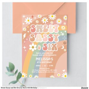 Sweet Sassy and Six Groovy Retro 6th Birthday Invitation